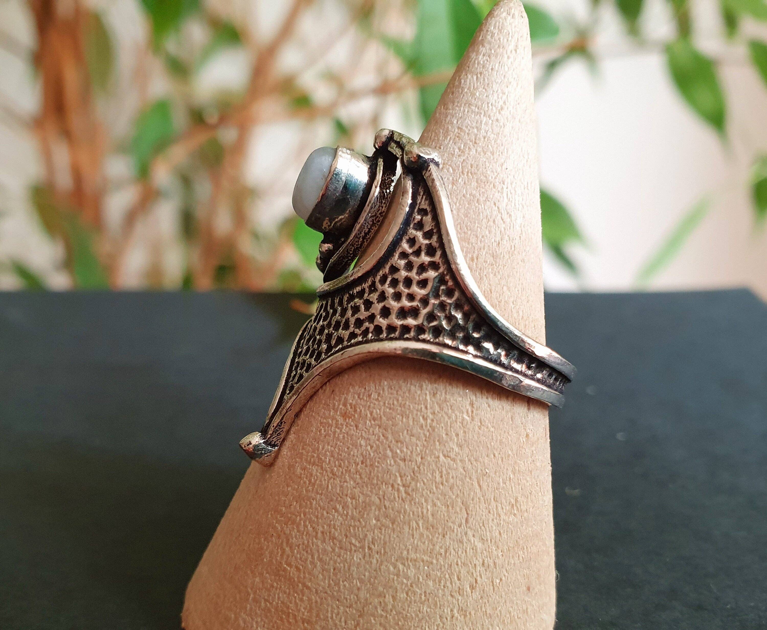 Kaali Boutique - Wholesale Multi-Stone Ring - Boho Moonstone Silver Ring / Pretty / Large / Ethnic / Rustic / Festival / Tribal / Blue / Hippie / Gypsy / Psy / Stone / Healing3