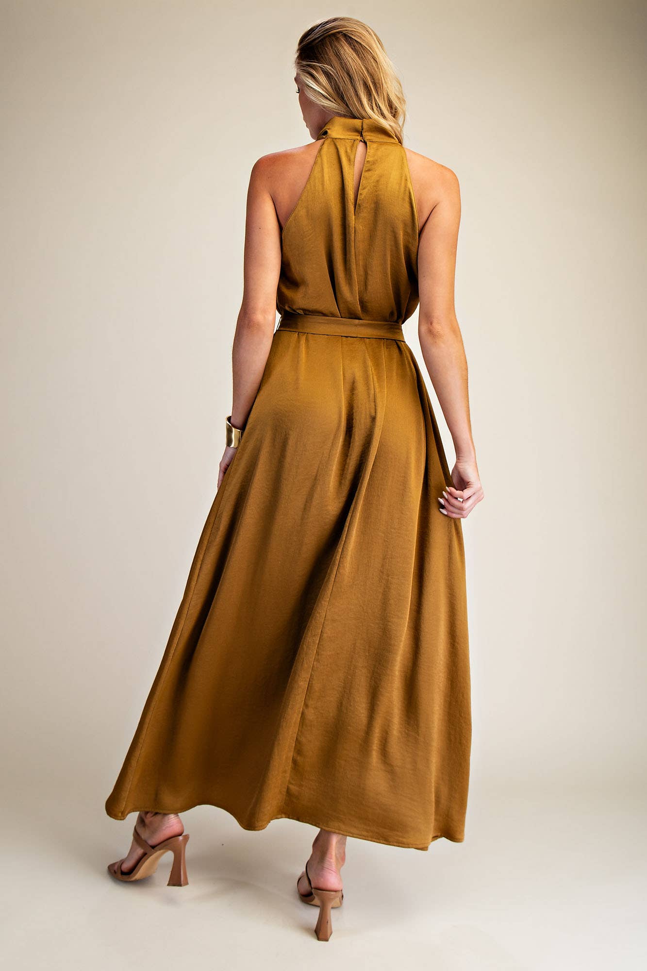 Glam - Wholesale Dress - Women's - Mock Neck Sleeveless Waist Lace Tie Dress4