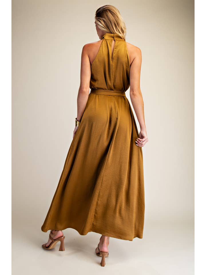 Glam - Wholesale Dress - Women's - Mock Neck Sleeveless Waist Lace Tie Dress4