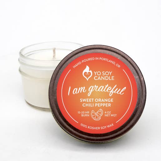 Yo Soy Candle - Wholesale Jar/Filled Candle - I AM GRATEFUL : Sweet Orange Chili Pepper Soy Candle0