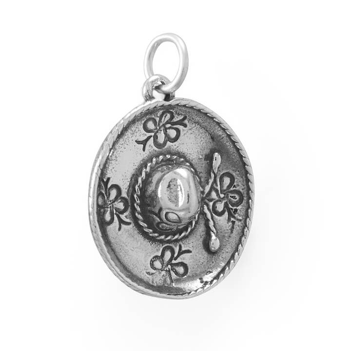 Silver Stars Collection - Wholesale Individual Charm/Pendant - Fiesta! Decorated Sombrero Charm
