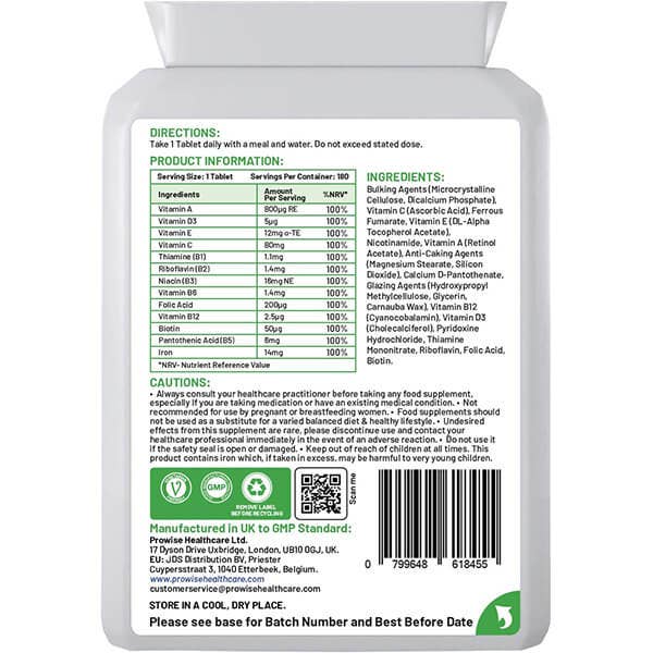 Prowise Healthcare - Wholesale Oral Supplement/Vitamin - Multivitamin & Iron 180 Tablets (6 Months Dose) Immune Suppo1