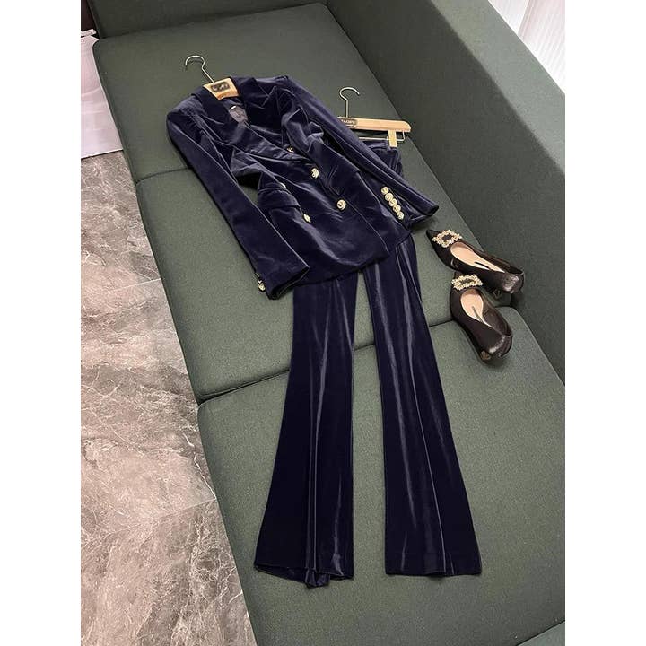 SY517Y 2025 Velvet Women's Suit Set in Dark Blue for wholesale by Sanyao Fashion