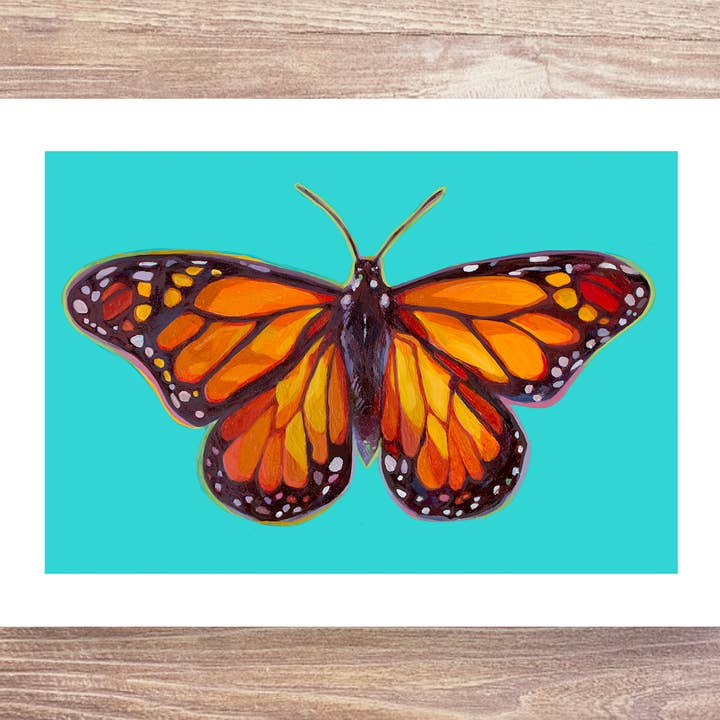 Monarch Butterfly on Turquoise Art Print for wholesale by Marigold Art Studios