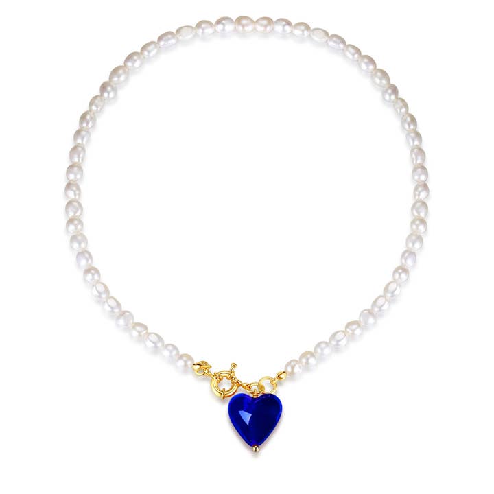 Collier de perles Esmée Blue Glaze Heart pour la vente par Classicharms
