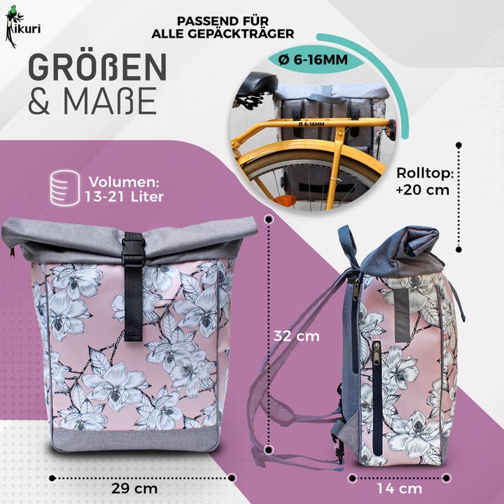 Ikuri - Vente Accessoires de vélo - Sacoche de vélo 2 en 1 / Sac à dos porte-bagages Magnolia5
