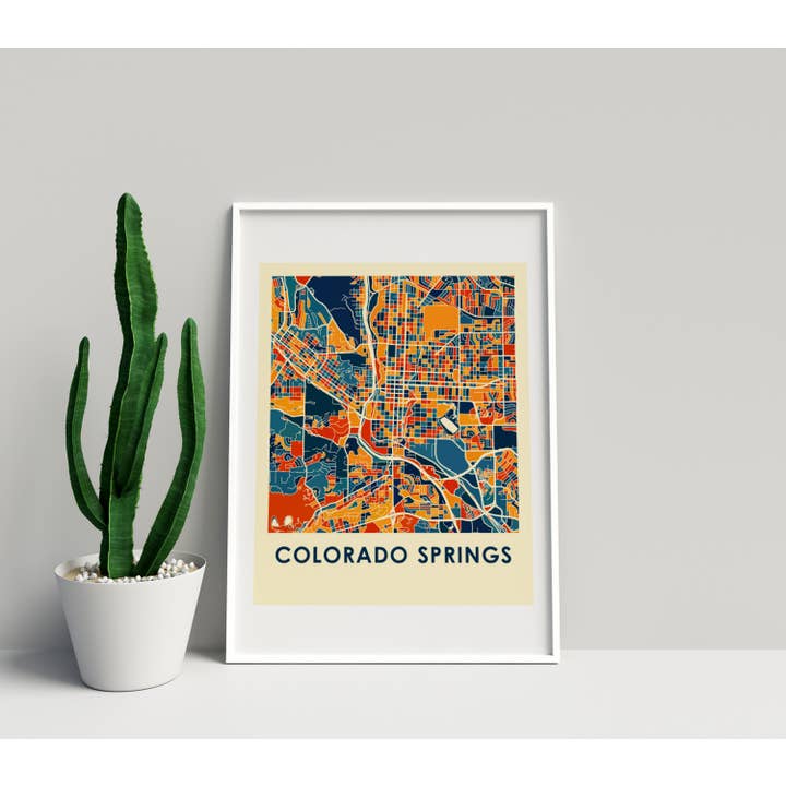11" x 14" Prussian Colorado Springs Map Print - Chroma Style for wholesale by ILIKEMAPS