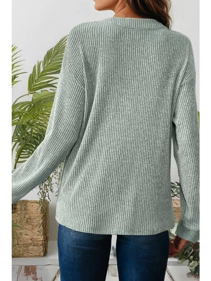 66DISCO - Wholesale Knit Top - Women's - Ribbed Texture Drop Shoulder Henley Knit Top (S-XL)4