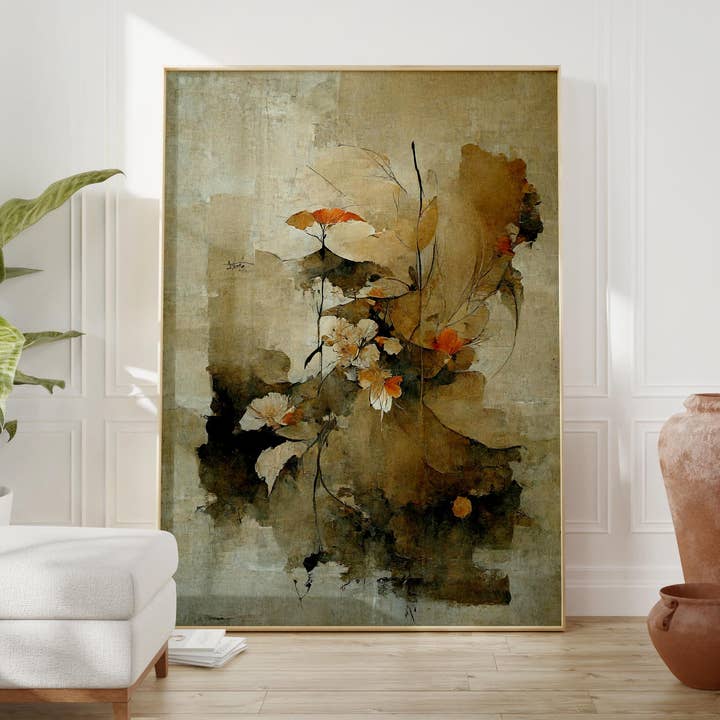 Wabi Sabi Blumen Kunst – Japandi Botanischer Druck – Blühender Druck für den Großhandel von Eclectic Dreams Studio