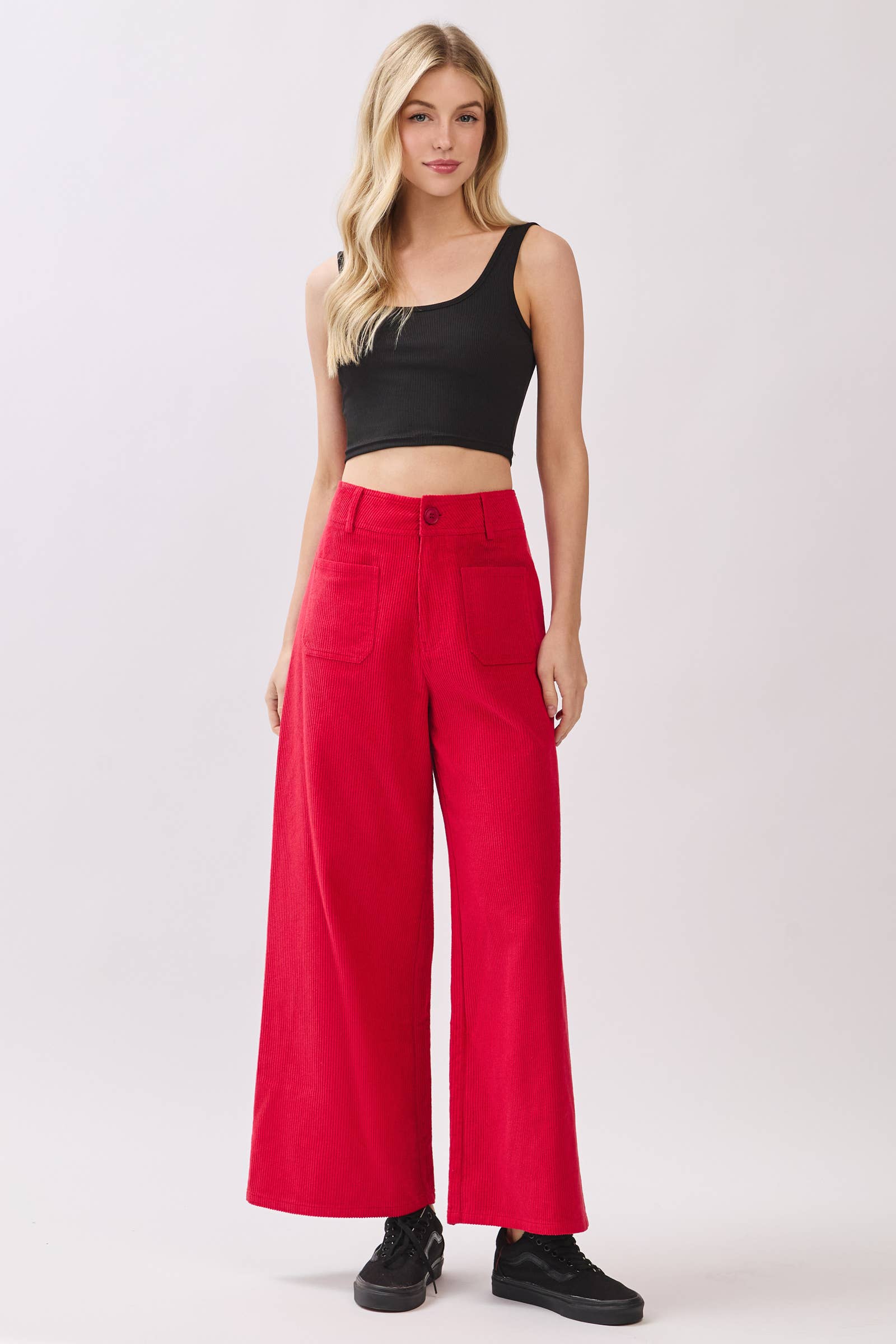 NOIR Pantalon large droit en velours côtelé en vente sur Faire5
