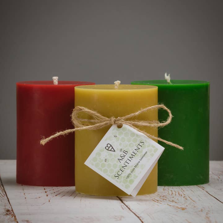 Pure Beeswax Pillar Candle | 3x4 Inch Pillar Candle | Beautiful Gift and Home Decor | Hand Poured | Housewarming Gift | for wholesale by AandB Scentiments