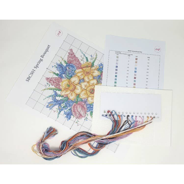 Creative World of Crafts – Material para bordar/ponto de cruz por atacado – Floral contemporâneo - Buquê de primavera - Kit de ponto cruz1