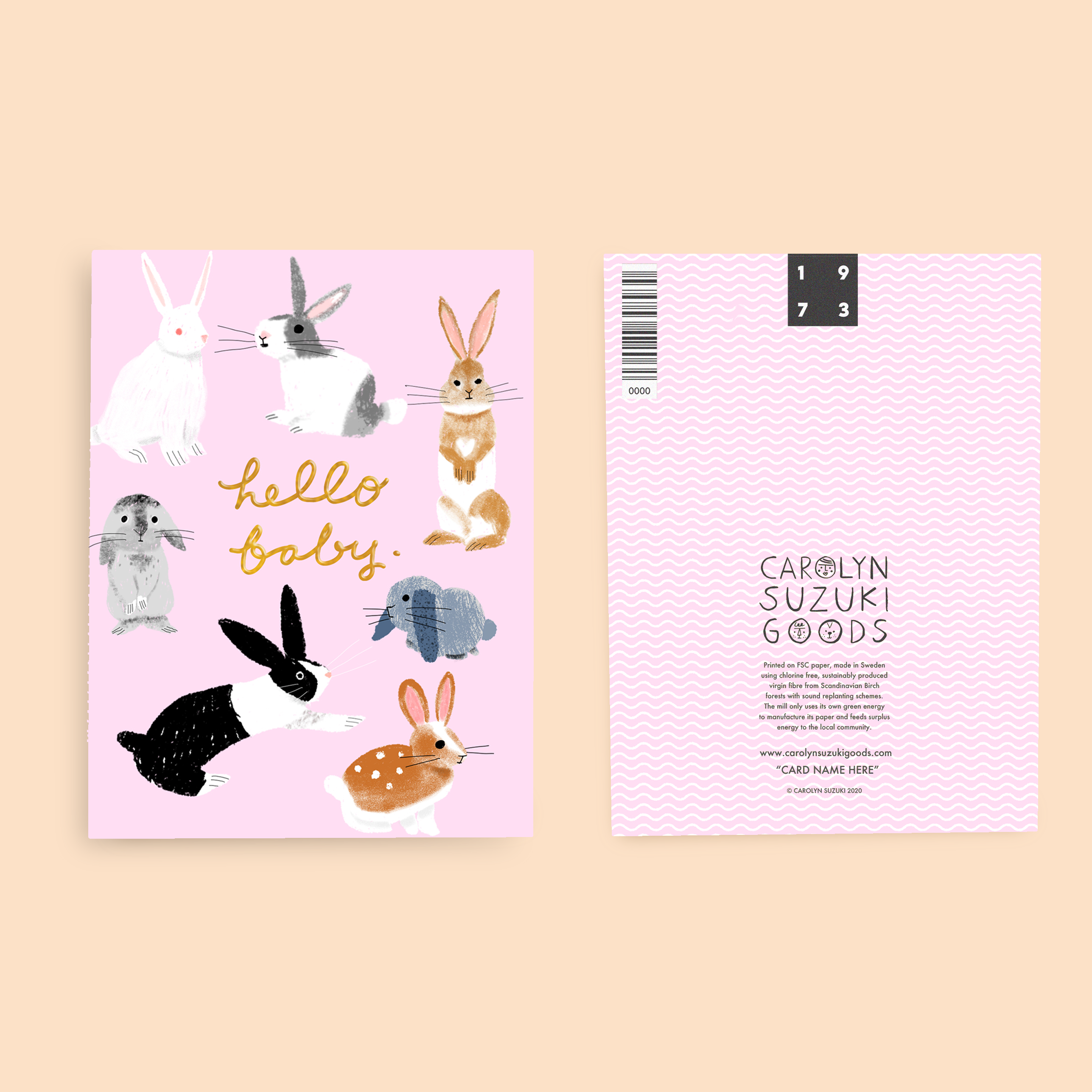 Carolyn Suzuki - Vendita all'ingrosso Biglietto di auguri per la nascita - USAGI THREE - Carta per bambini1