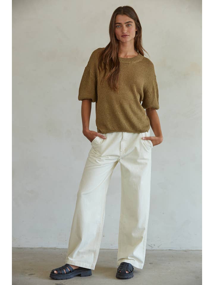 Cream BD322 | Woven Denim Straight Leg Pants (Cream) for wholesale on Faire2