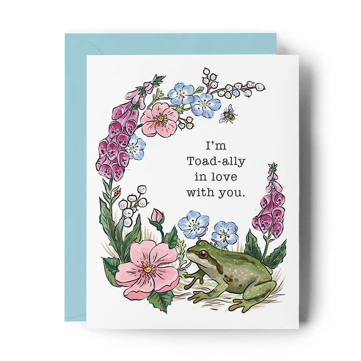Floral Frog Valentine Love Card for wholesale by Brenna Daugherty Illustration