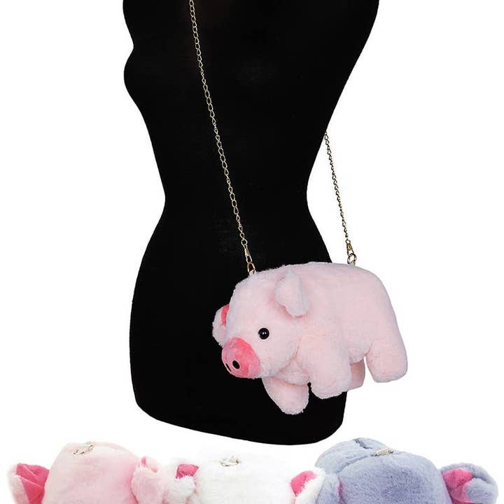 ASSORTED Chubby Piggy Fluffy Faux Fur Crossbody Purse Bag for wholesale on Faire1