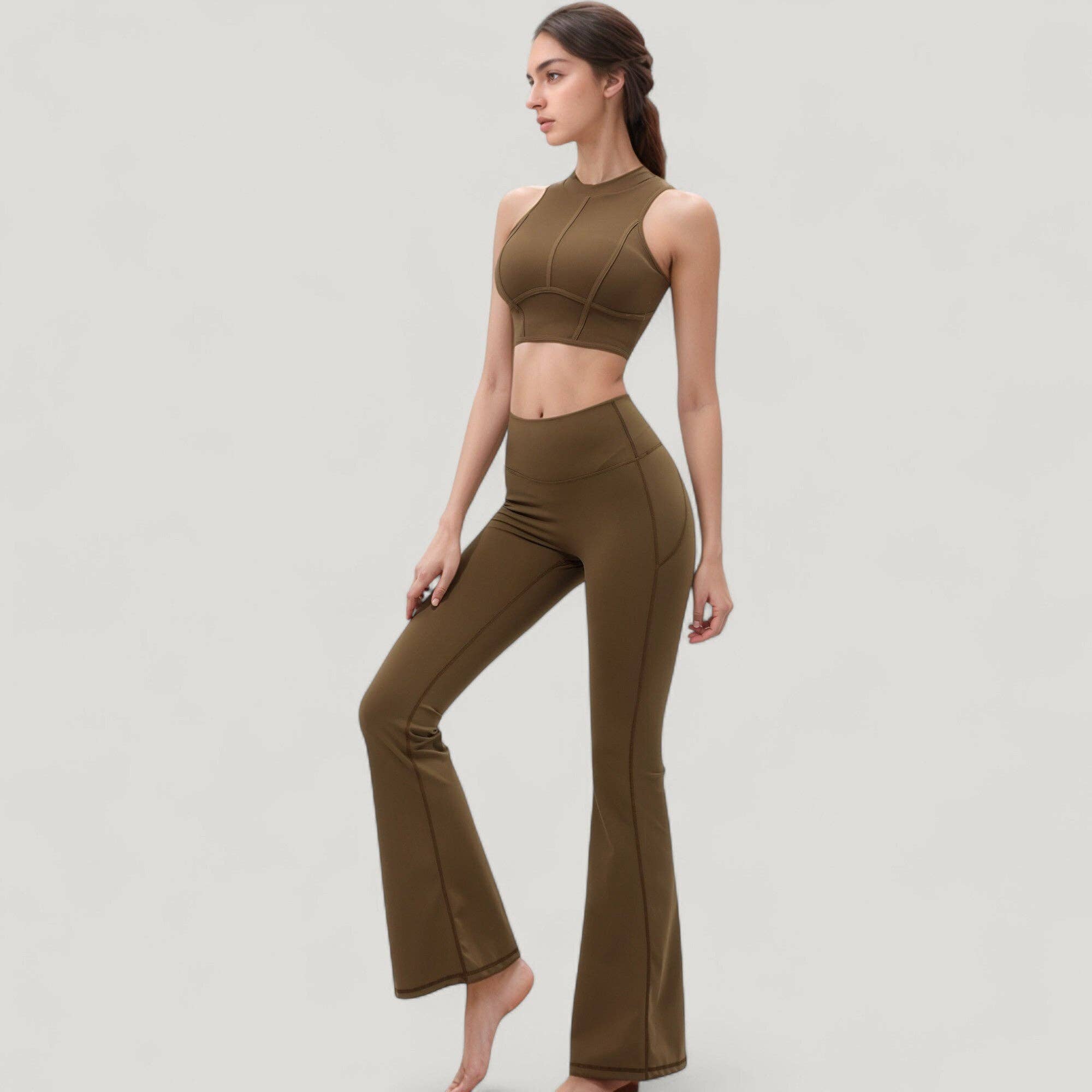 Active by Anna-Kaci - Wholesale Athletic Pants - Women's - High Waist Flare Yoga Pants with Seam Detailing11