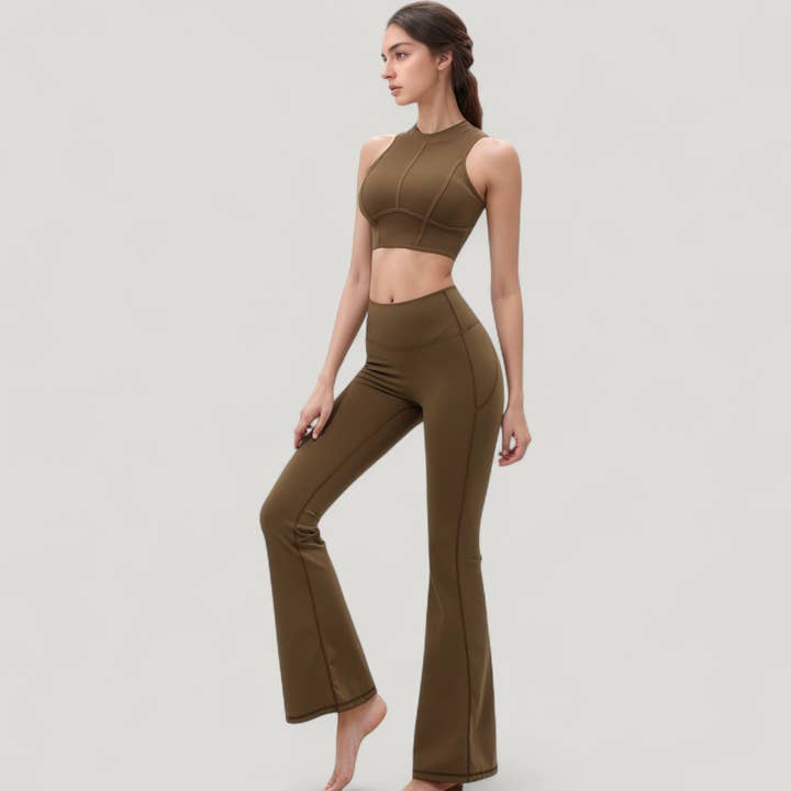 Active by Anna-Kaci - Wholesale Athletic Pants - Women's - High Waist Flare Yoga Pants with Seam Detailing11