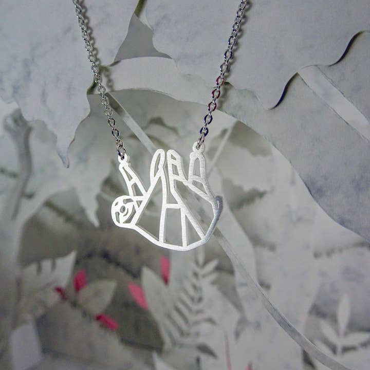 La Menagerie - Wholesale Halskettinghanger - Luiaard zilveren origami ketting6