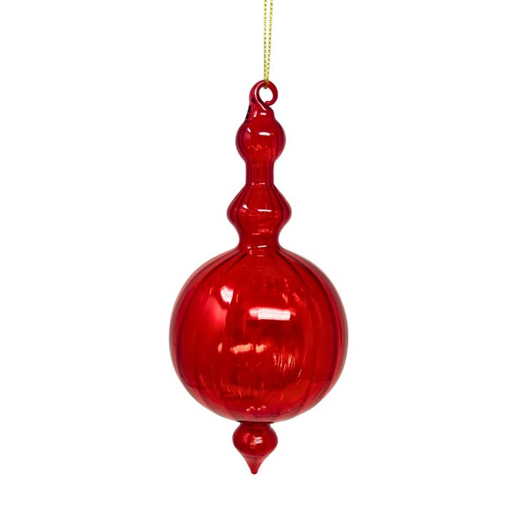 Vertical Stripe Red Glass Finial 6.75" for wholesale by David Christopher's Collection