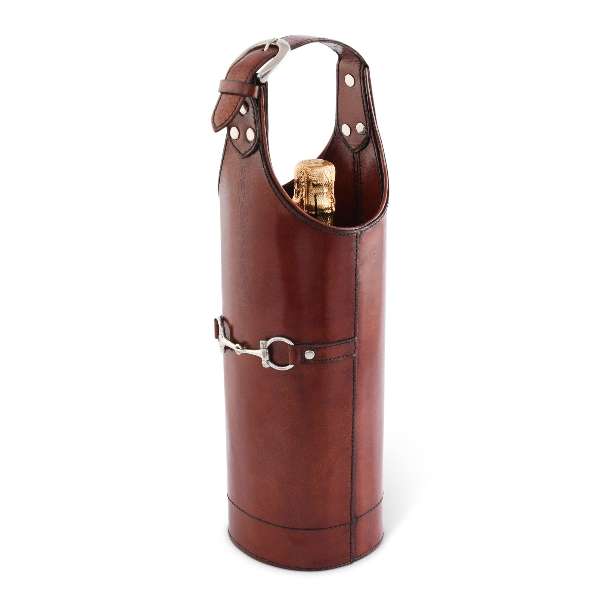 Vagabond House - Wholesale Wine Tote - Premium Genuine Leather Bit Single Wine Bottle Carrier3