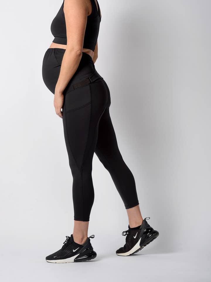 Carter Crop Maternity Activewear Leggings in Black | Postpartum support for wholesale by duoFIT Maternity Activewear