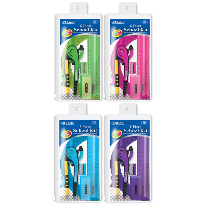 5 Pcs. Math Tool Kit w/ Zipper Pouch for wholesale by BAZIC Products