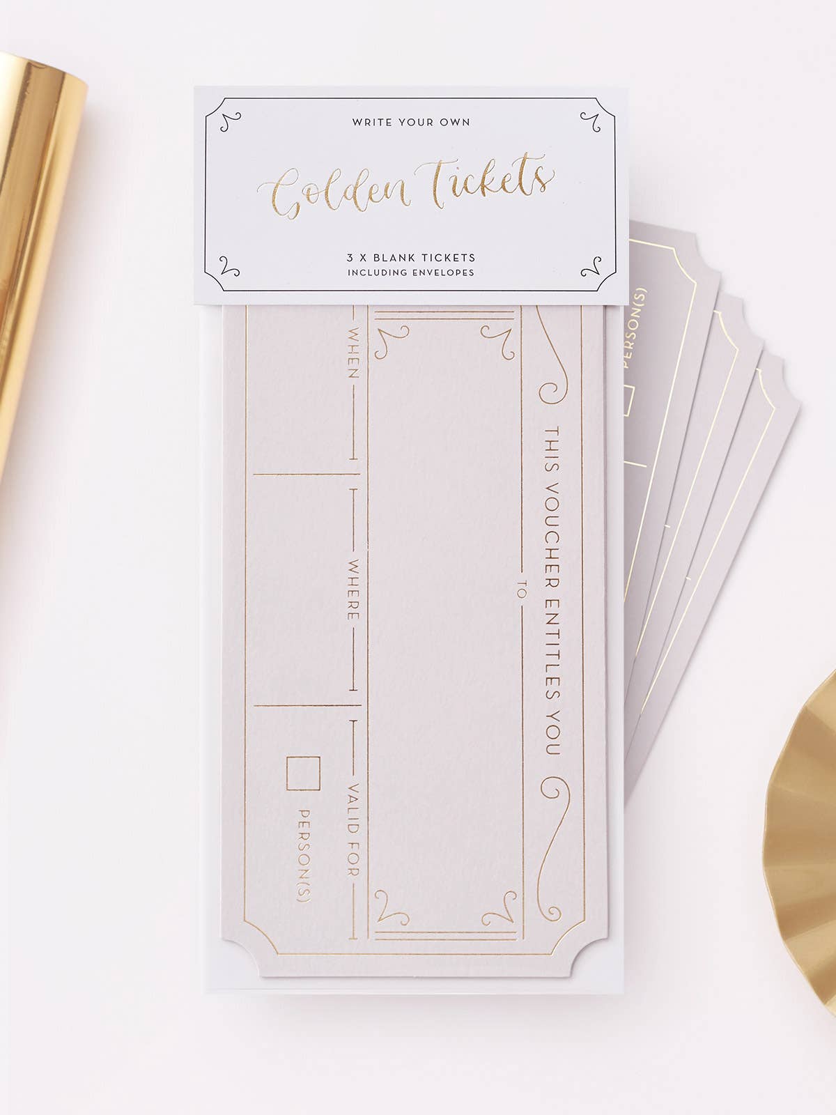 Another Loop – wholesale Birthday card – Blank Gift Voucher Pack | Set of 3 Hot Foil Golden Tickets3