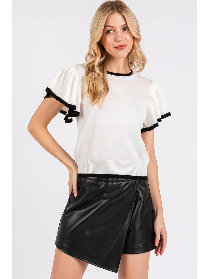 mittoshop - Wholesale Knit Top - Women's - SWEATER KNIT RUFFLE SLEEVE CONTRAST CROP TOP20