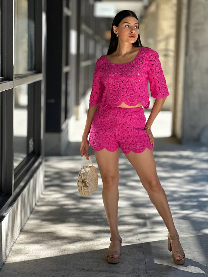 ACG Los Angeles - Wholesale Top & Short Set (NOT Loungewear) - Women's - Women's Crochet Eyelet Two Piece Set Top and Short 15