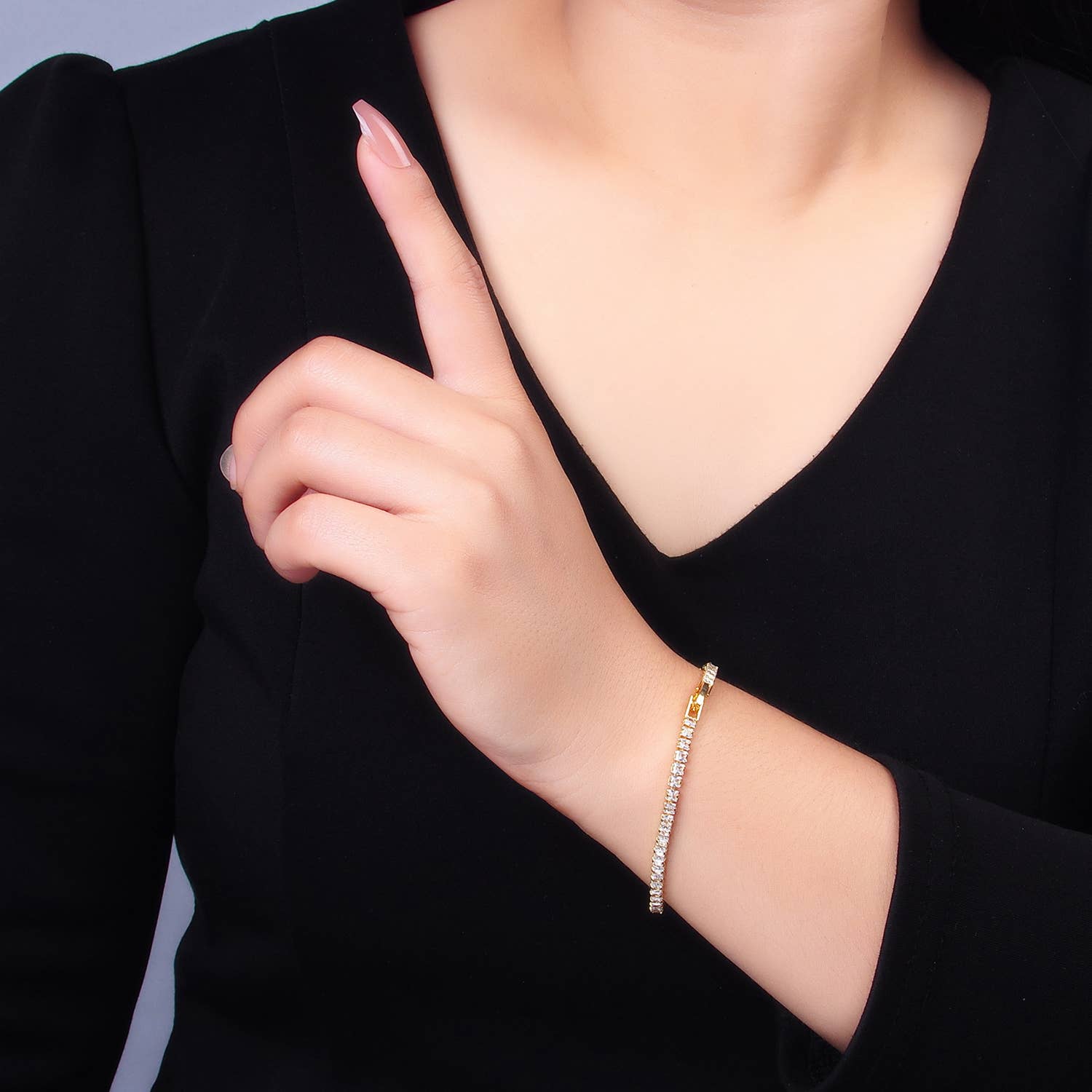 Aim Eternal - Wholesale Tennis Bracelet - 24K Gold Filled Clear CZ 7inch Bracelet | WA-29782