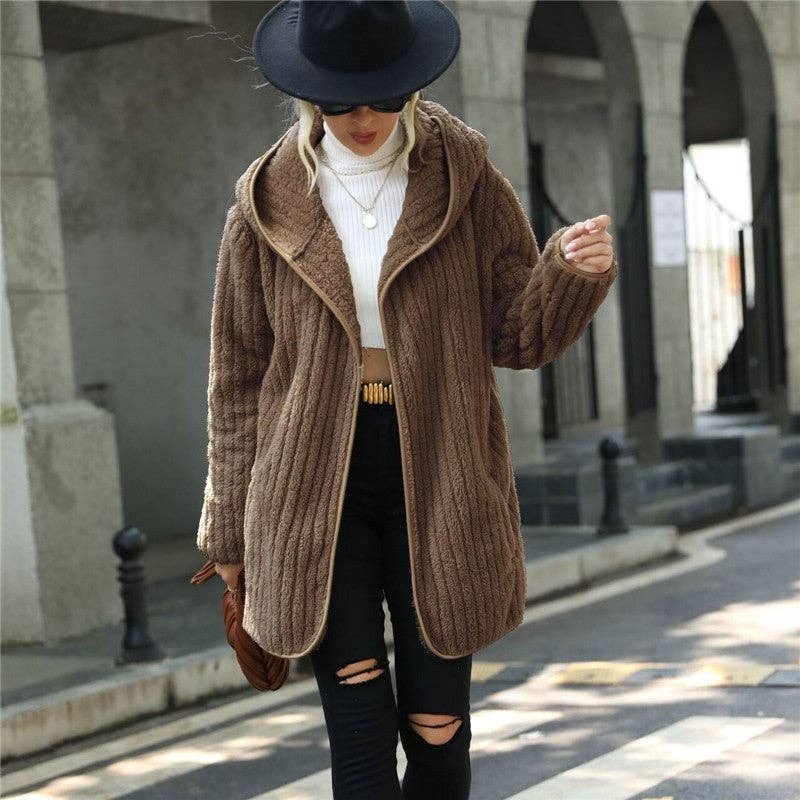 FurDecoration - Wholesale Cardigan - Women's - Hooded Reversible Fleece Open Front Cardigan2