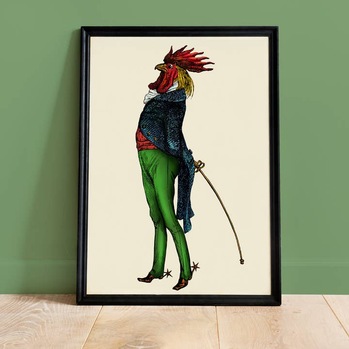 Rooster Poster - The Dressed Animals for wholesale by Colette de B.