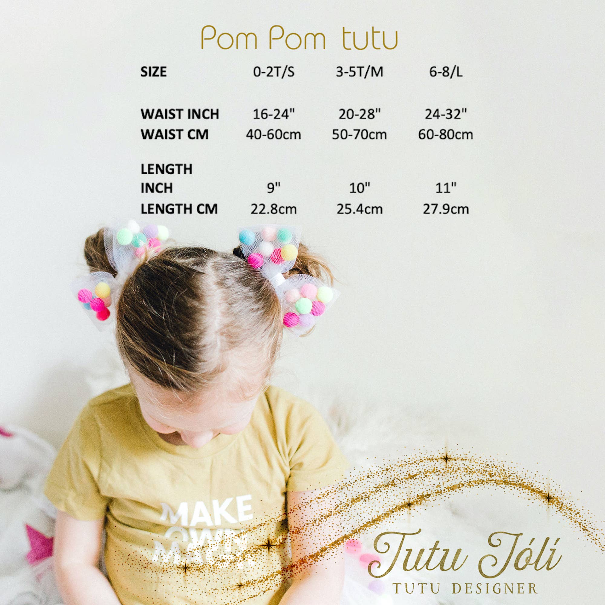 Tutu Joli LLC – Engroshandel Balletskørt - Børn – Hvid Pom Pom Tutu med sløjfe hår slips - 2 stk sæt | Pige nederdel7