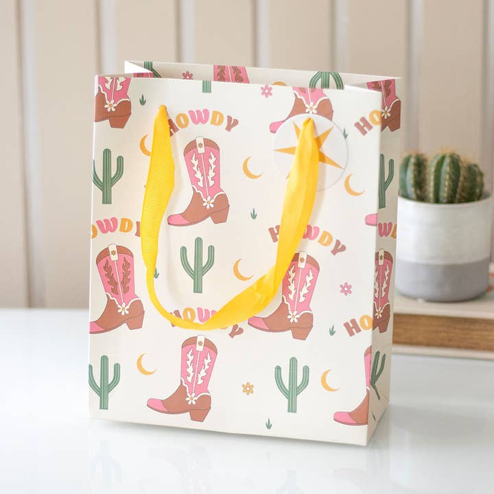 Something Different Wholesale - Wholesale Gift Bag - 23cm Medium Cowboy Boot Print Gift Bag