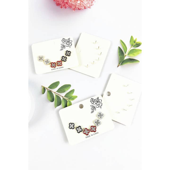 ASSORTED 3 PAIR CLOVER GLITTER STUD EARRING for wholesale on Faire
