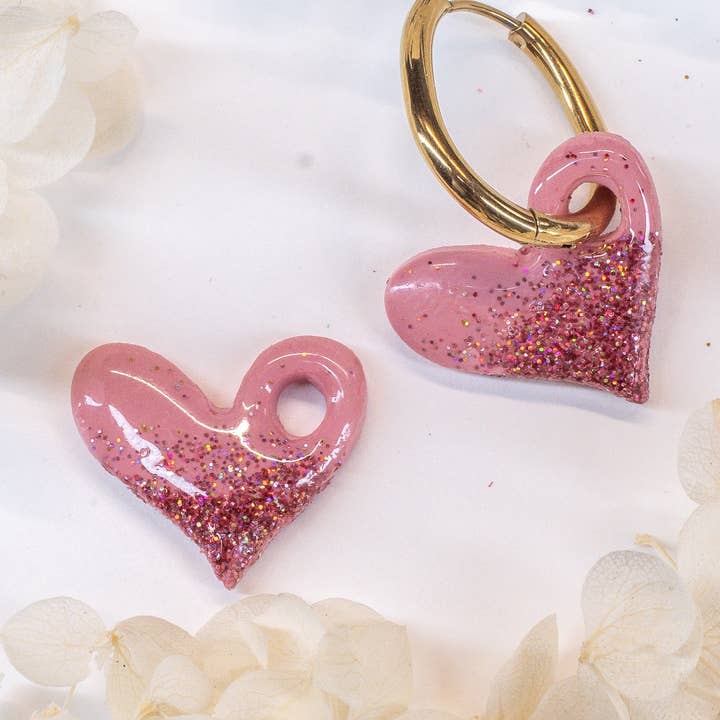 Pink Heart Charms (Pink Glitter) for wholesale by Klaily