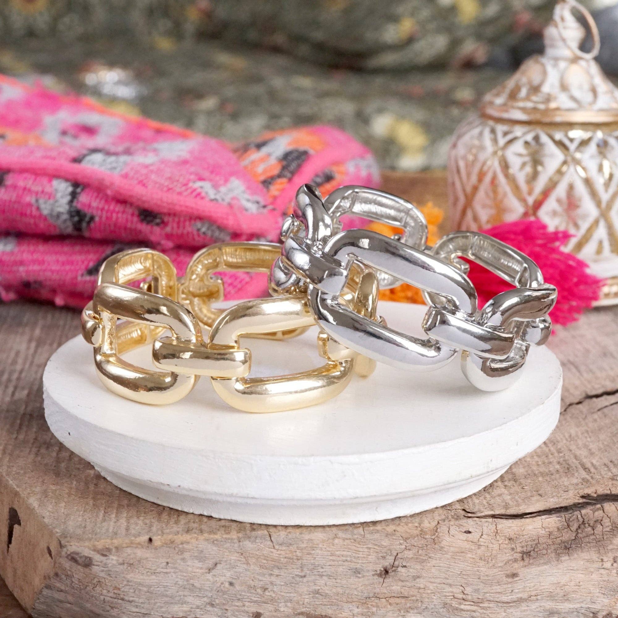 PennyLine inc - Wholesale Bangle Bracelet - Chunky Chain Statement Stretchy Bangle Bracelet in gold or silver tone11