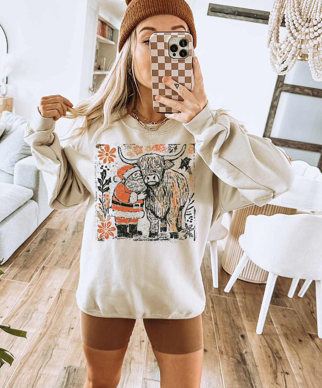 THE LATTIMORE CLAIM - Wholesale Graphic Sweatshirt - Women's - Highland Cow and Santa1