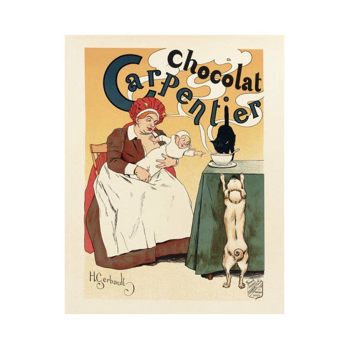 Rock Paper Scissors Wall Art - Wholesale Art Print - Vintage chocolate advertisement | Chocolat Carpentier | French cafe kitchen art | Coffee, tea wall art | Dog, cat, baby in art | H. Gerbault1