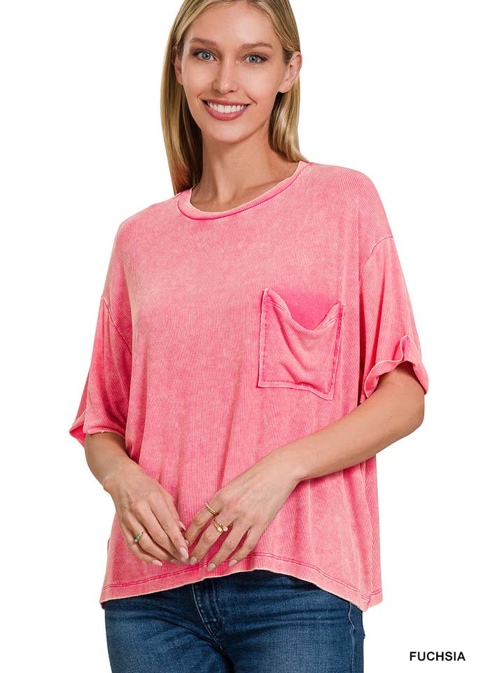 Vanilla Monkey - Vente Haut en maille – femme - Top côtelé à manches courtes et col rond délavé5