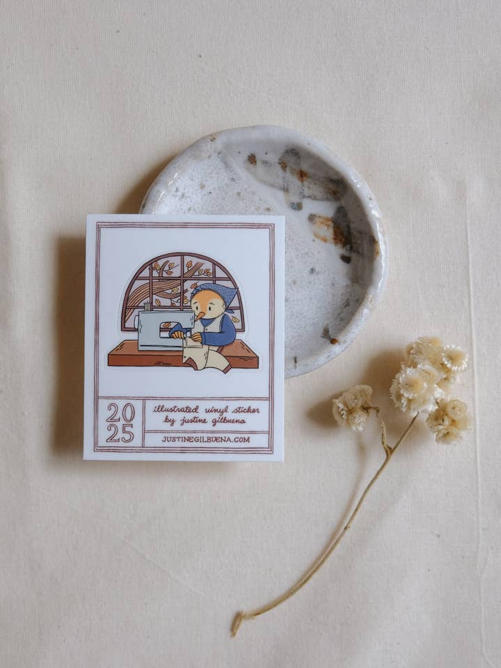 Sewing Bird Matte Vinyl Sticker for wholesale by Justine Gilbuena