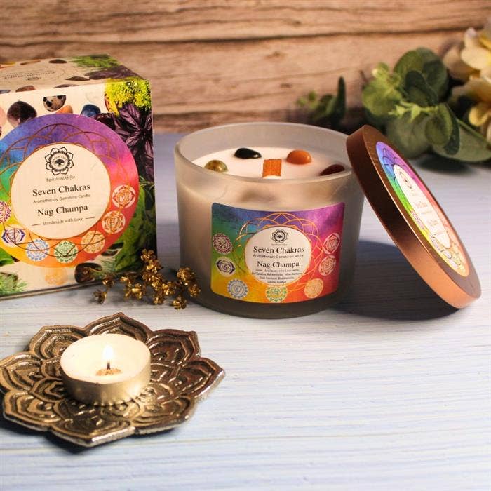Green Tree - Wholesale Pot/gevulde kaars - Green Tree Edelsteenkaars Seven Chakra 256g