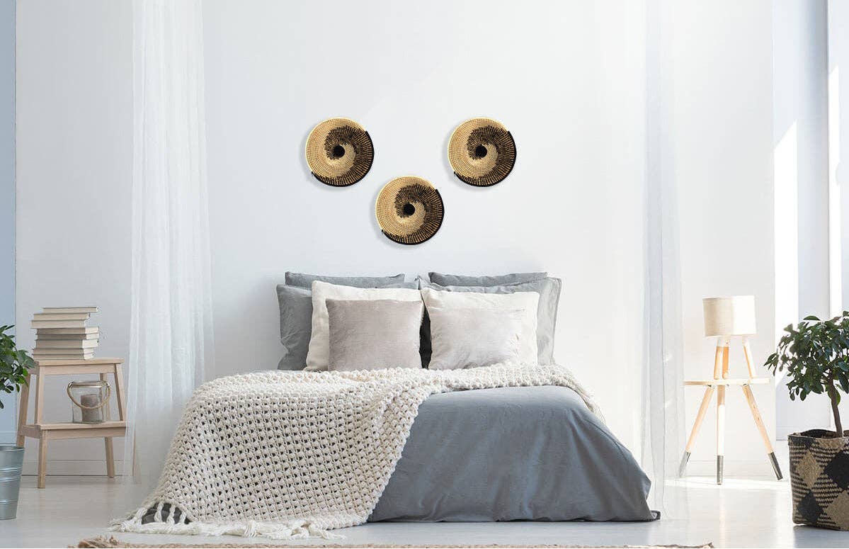 Global Crafts - Vente Paniers - Panier tressé en sisal motif spirale naturel/noir – designs variés2