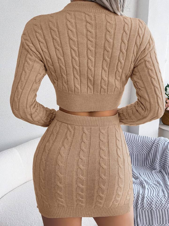 Lily Clothing - Wholesale Top & Skirt Set - Women's - CWSTB0173_WOMEN CABLE KNIT CROP SWEATSHIRT AND SKIRT SET