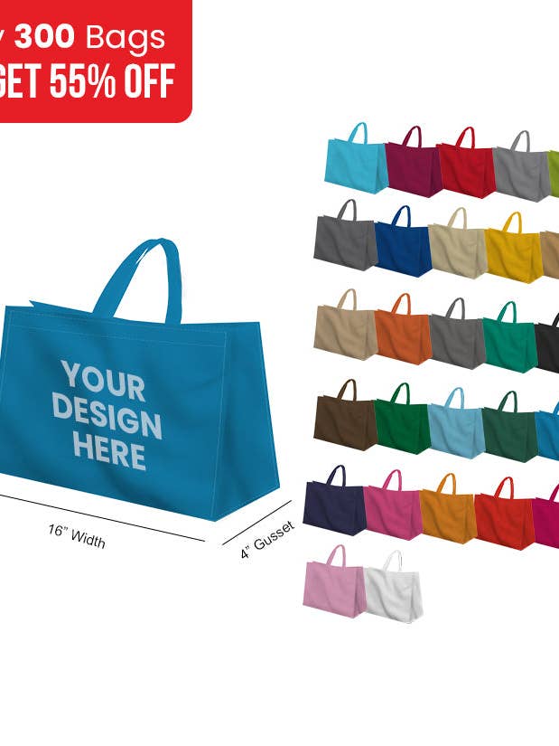 Reusable Heavy-Duty Non-Woven Tote Bag - 16x10.5x4 | Custom Printed Power Tote Bags for wholesale by Non Woven Totes