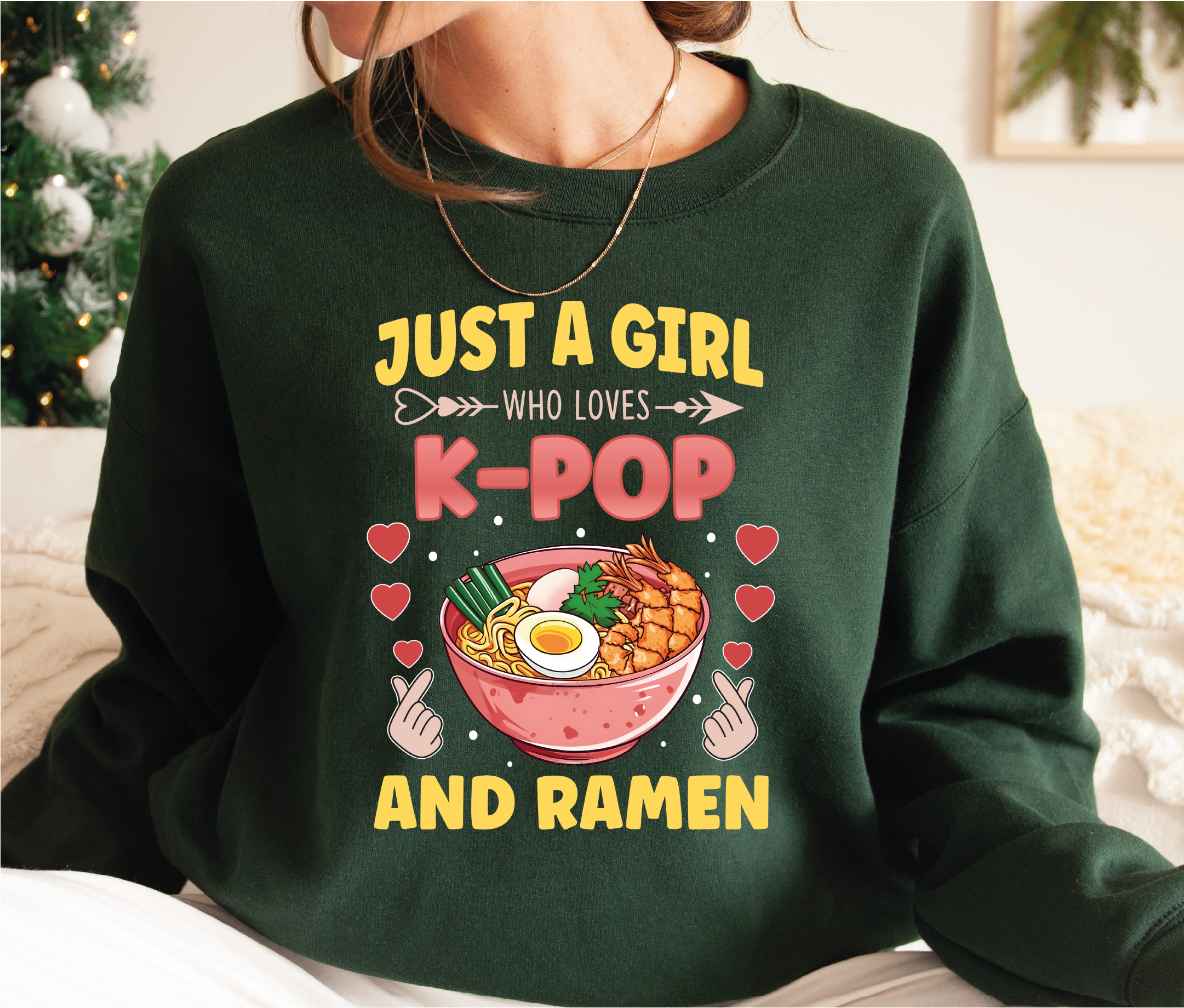 MAYA TX - Wholesale Graphic Sweatshirt - Women's - K-Pop Sweatshirt and Hoodie, Just A Girl And Ramen, X2131