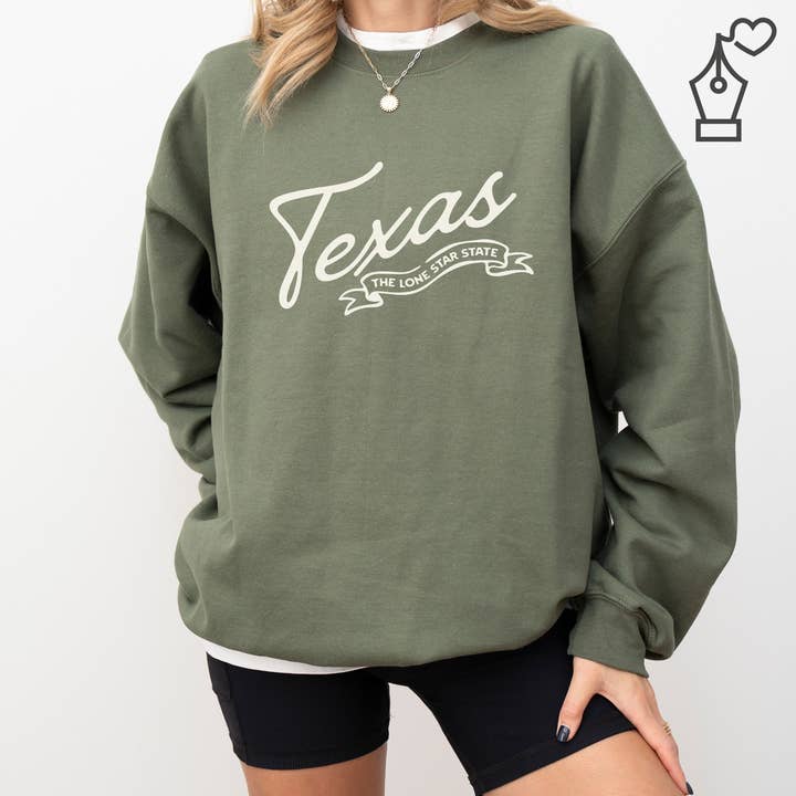 KylieBeth Designs - Vente Sweat-shirt à imprimés – femme - Sweat-shirt ras du cou Texas, fierté de l'État du Texas2
