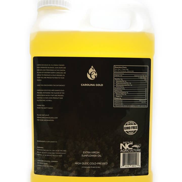 Carolina Gold - Wholesale Cooking Oil - 2.5 Gallon Cold Pressed Sunflower Oil