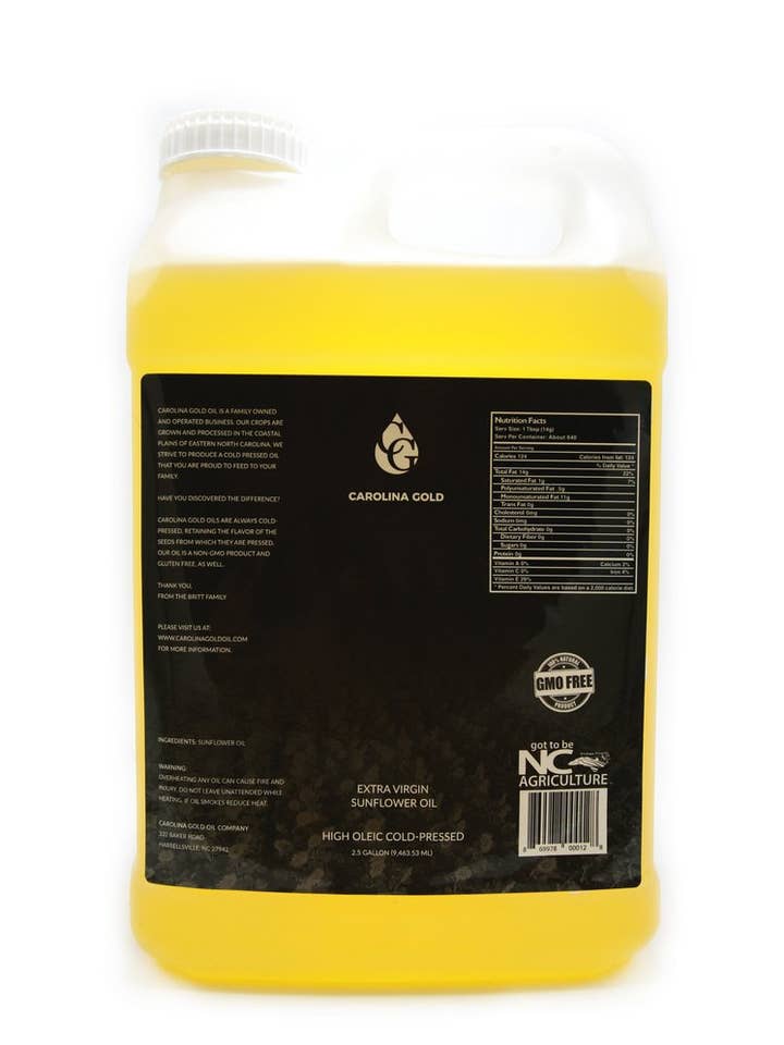 2.5 Gallon Cold Pressed Sunflower Oil for wholesale by Carolina Gold